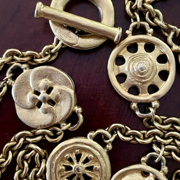 Reserved for taxladymichelle: Vintage Givenchy Gold Tone Button Station Necklace - Picture 5 of 7